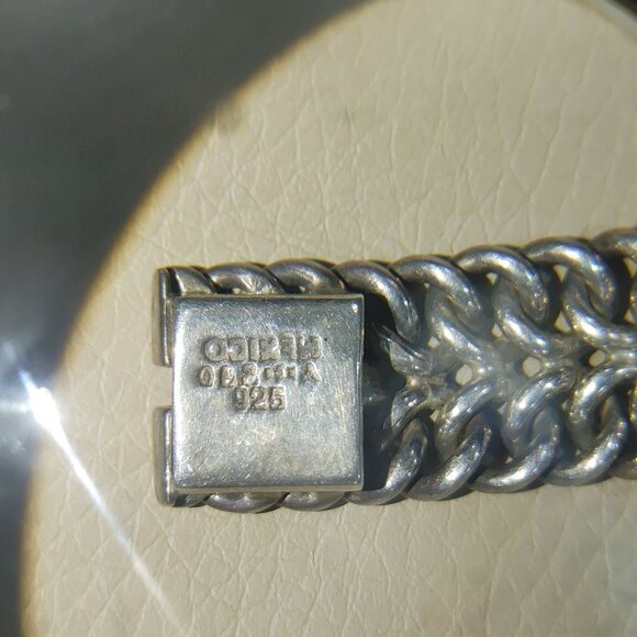 Sterling Silver Mexico Bracelet Simulated Purple Cats Eye Gemstone 925 Jewelry - Picture 14 of 16